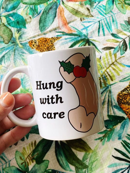 Hung with care Christmas mug