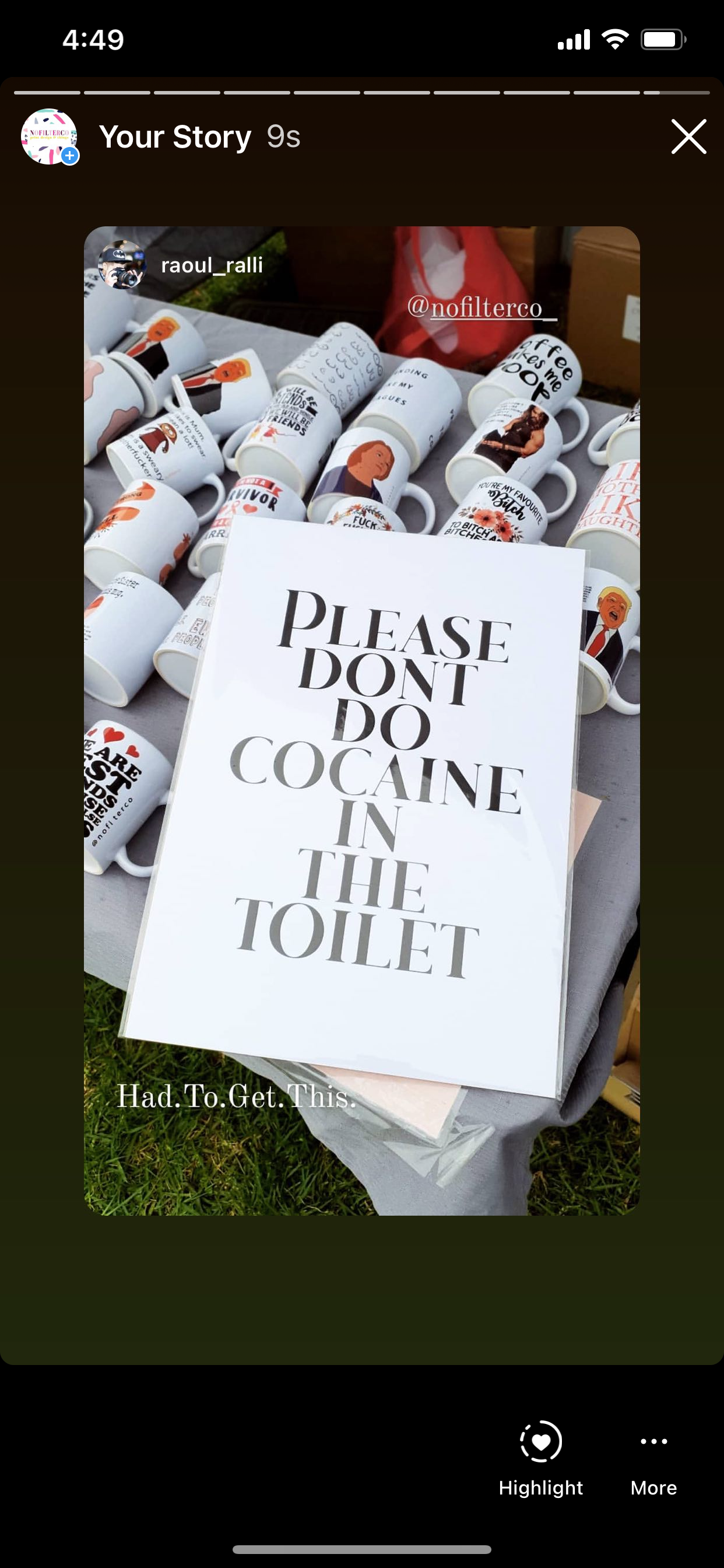 Cocaine in the toilet print